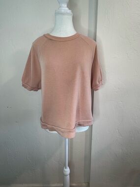 Madewell Pink Short Sleeve Crewneck Sweatshirt Casual Minimalist Top